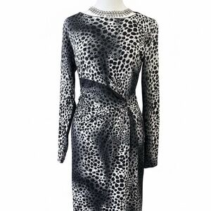 FIERCE Black & White Leopard Print Long-Sleeve Wrap Dress 
Medium NWT